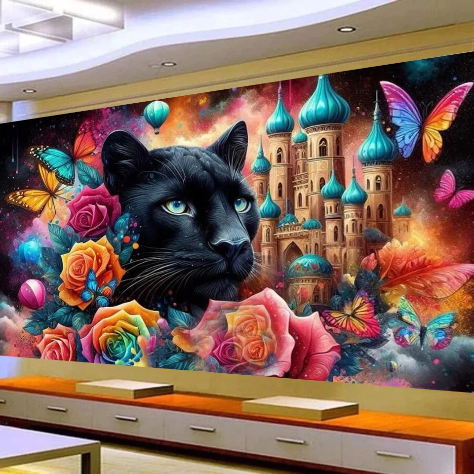 

Vibrant Black Leopard Waterfall Beautiful Landscape Large 5D DIY Diamond Painting Colorful Flowers Animals Birds Home Decor
