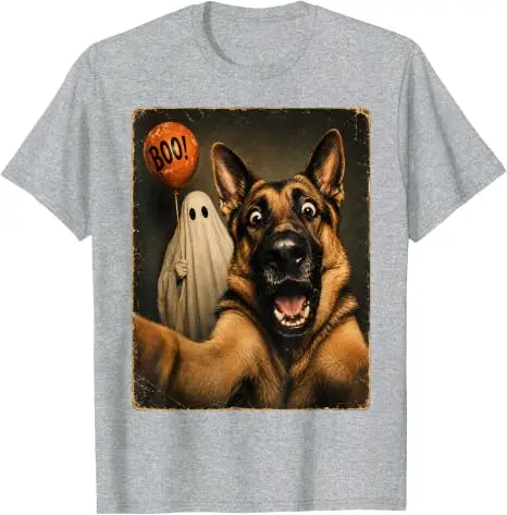 Deutscher Schäferhund Halloween Geister-Selfie Boo Hund Meme Grafik T-Shirt Y2k Gruselige Jahreszeit Hundeselfie Grafik Kleidung für Frauen Männer – Detail 8