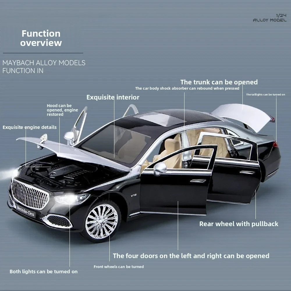 รถโมเดลโลหะผสมไดแคสต์จำลองสมจริง 1:24 S680 พร้อมเสียงและไฟ มีระบบดึงหลัง ของสะสม ของเล่นเด็ก ของขวัญ รถโมเดลโลหะผสมไดแคสต์