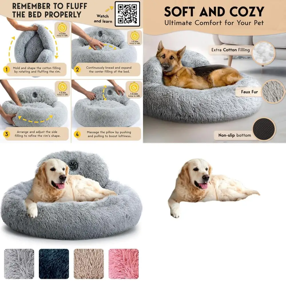 

Large 36 Round Dog Bed - Anti-Slip, Washable, Soft Donut Shaped Bed for Dogs up to 100 lbs, Faux Fur, Calming & Comfortable, Bri