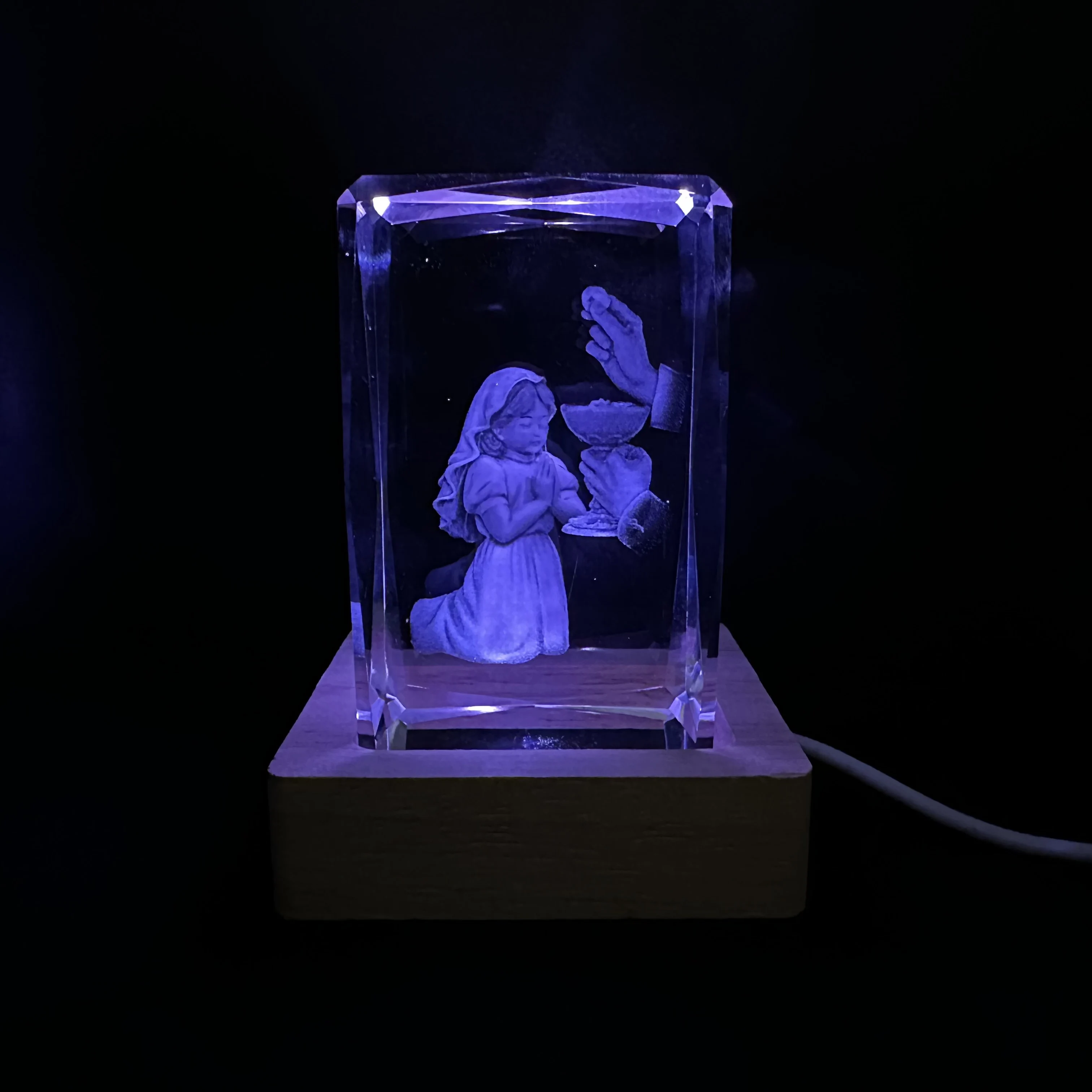 Adult Communion Ceremony Crystal LED Night Light Strip Base, Glass Decorative Gift, Suitable for Bedroom, Living Room, Birthday,