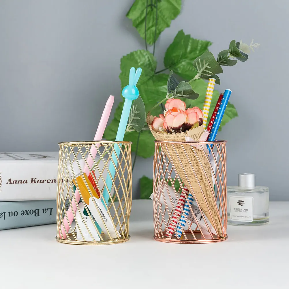 

Iron Stationery Container Hollow Desktop ganizer for Hollow Pen Holder Pencil Pen Makeup Brush Storage Jar Metal