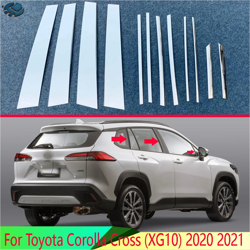 Accessoires de décoration pour Toyota Corolla Cross (XG10) 2020 2021 2022, garniture de couvercle de montant de fenêtre en acier inoxydable