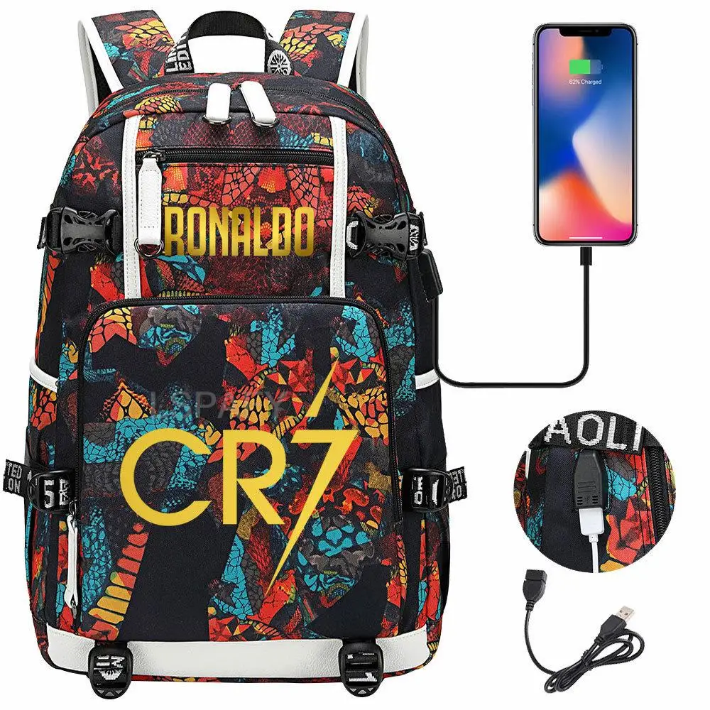 New CR7 School Bags For Boys Girls USB Charge Backpack orthopedic school Backpack Black senior middle school mochila infantil