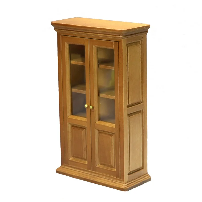 

1pc 1:12 Dollhouse Miniature Cabinet Wardrobe Model Double-door Cabinet Wooden Model Furniture Ornaments Playhouse Decoration