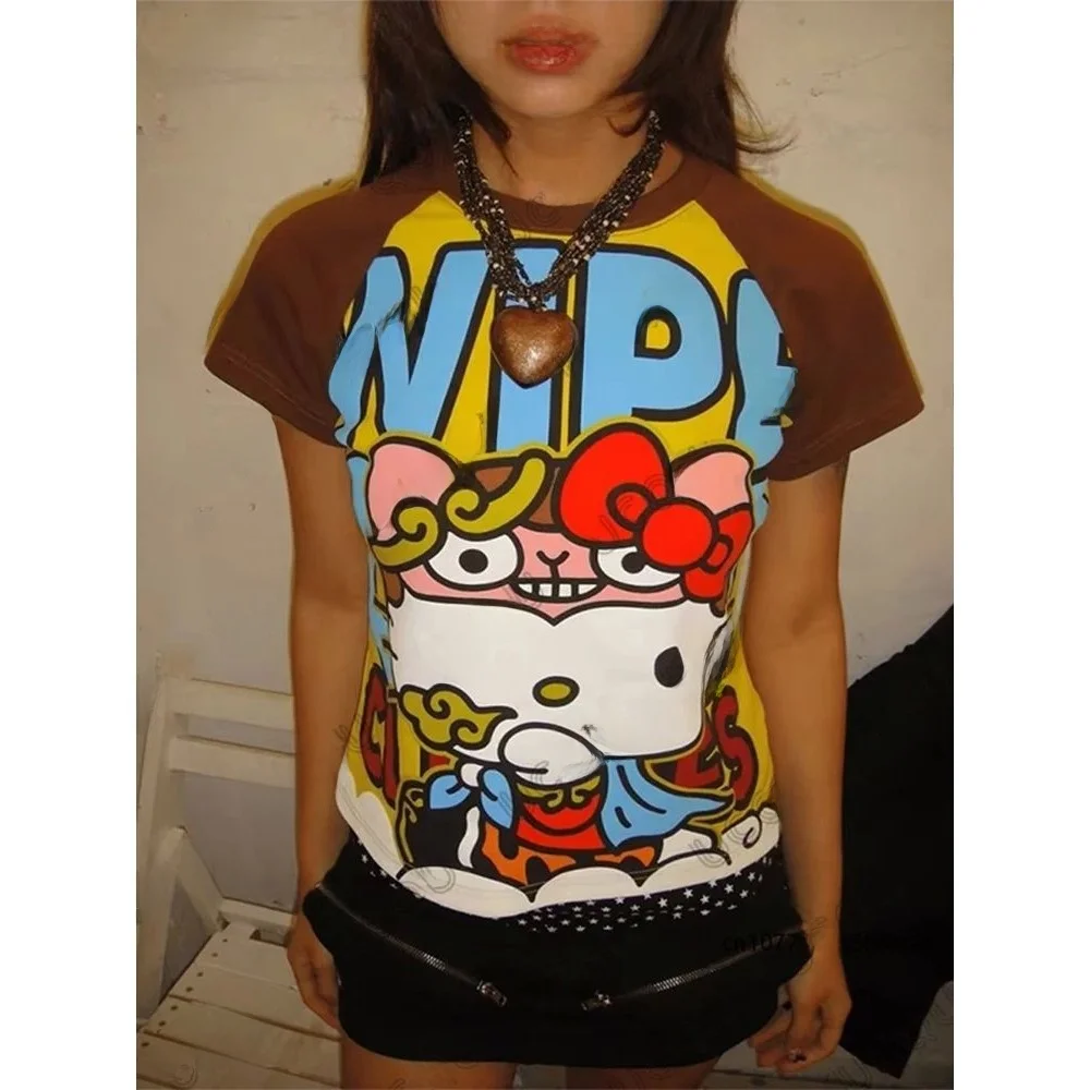 Été nouveau dessin animé Anime Kit imprimé femmes t-shirt Svel rond Neline ort Sve Faionable haut décontracté