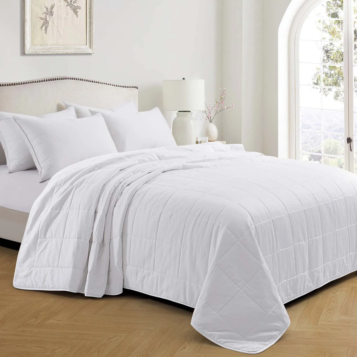 

WQSPRING All Season Cotton Quilt Reversible Quilted Comforter Alternative Solid Duvet Insert Cozy Bedding