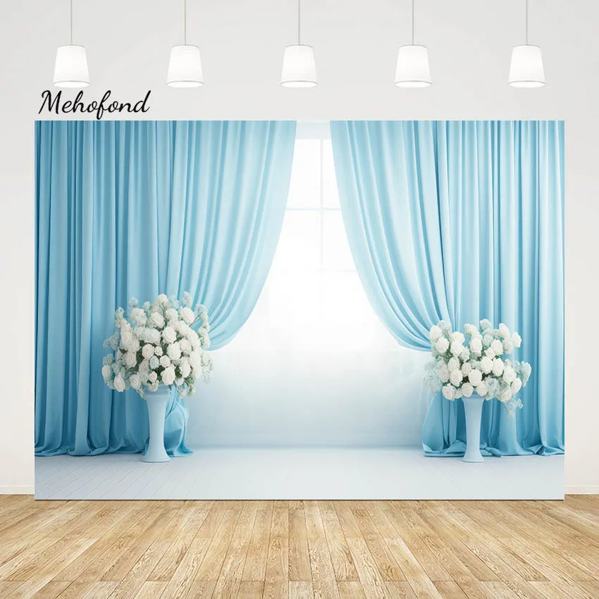 Mehofond Curtain Blue Photography Backdrop Bridal Shower Wedding Bride to be Baby Birthday Party Background Decor Photo Studio