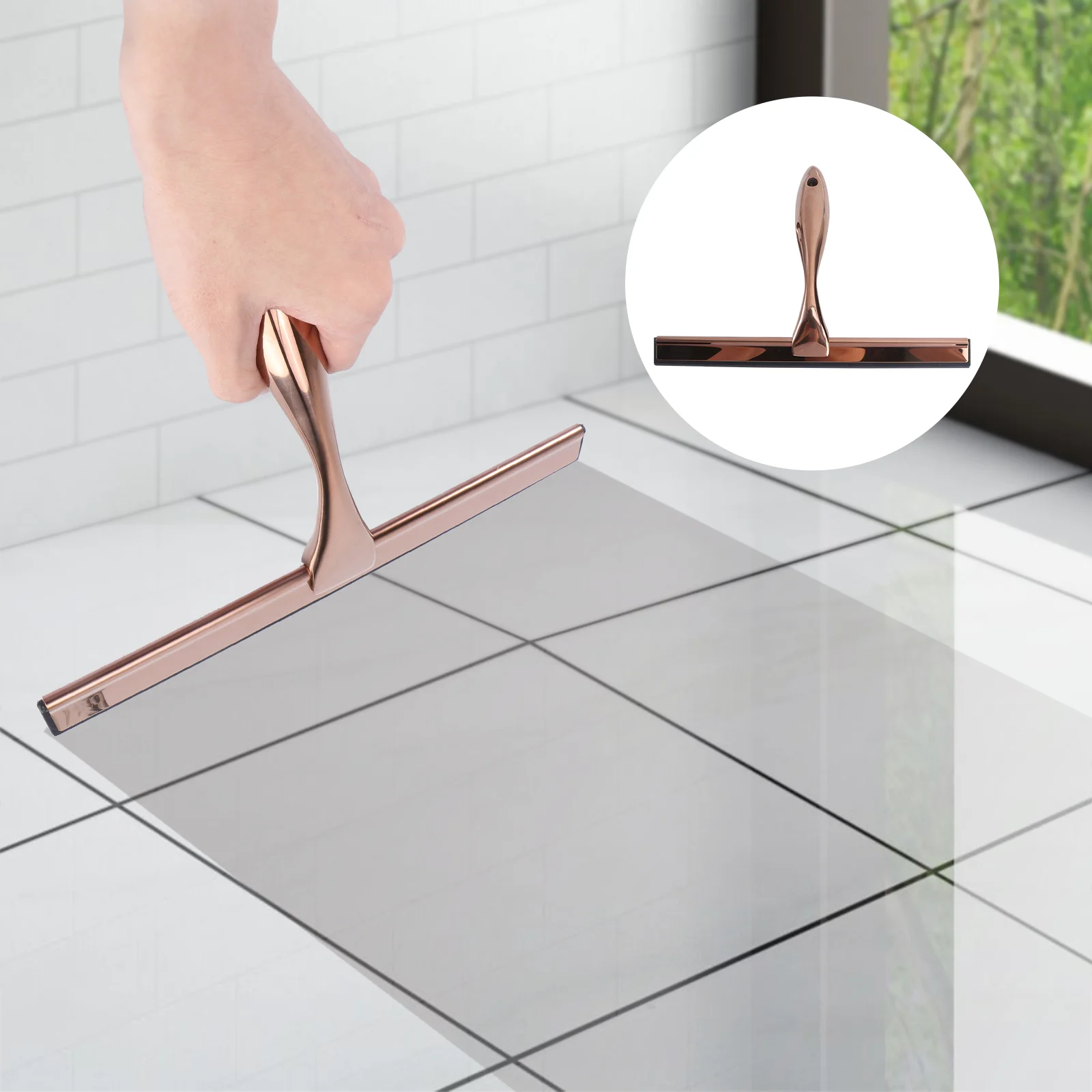 Floor Scraper Stainless Steel Glass Wiper Bronze Silicone Home Bathroom Window Squeegee