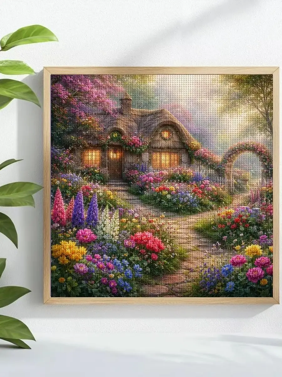 1 Stück 30x30 cm/11,8 Zoll Blumenhütte Gestempeltes Kreuzstich-Set DIY-Kit 11/14/16CT DIY-Stickset Kreuzstich-Set – Detail 1