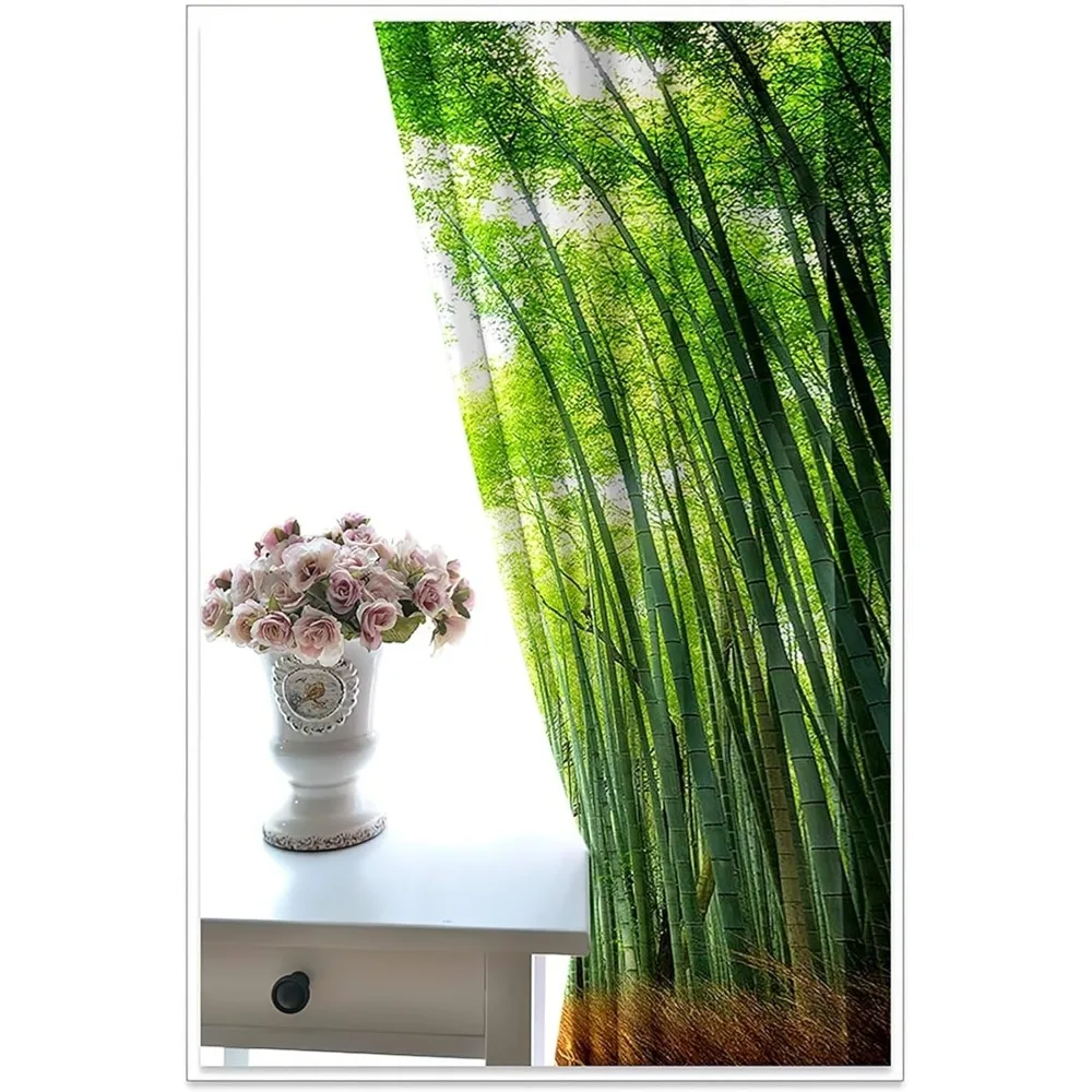 ผ้าม่านหน้าต่างห้องครัวโพลีเอสเตอร์สีเขียวและสีน้ำตาลพร้อมทิวทัศน์เส้นทางต้นไม้ 92 กว้าง x 84 สูง แพ็ค 2 ชิ้น