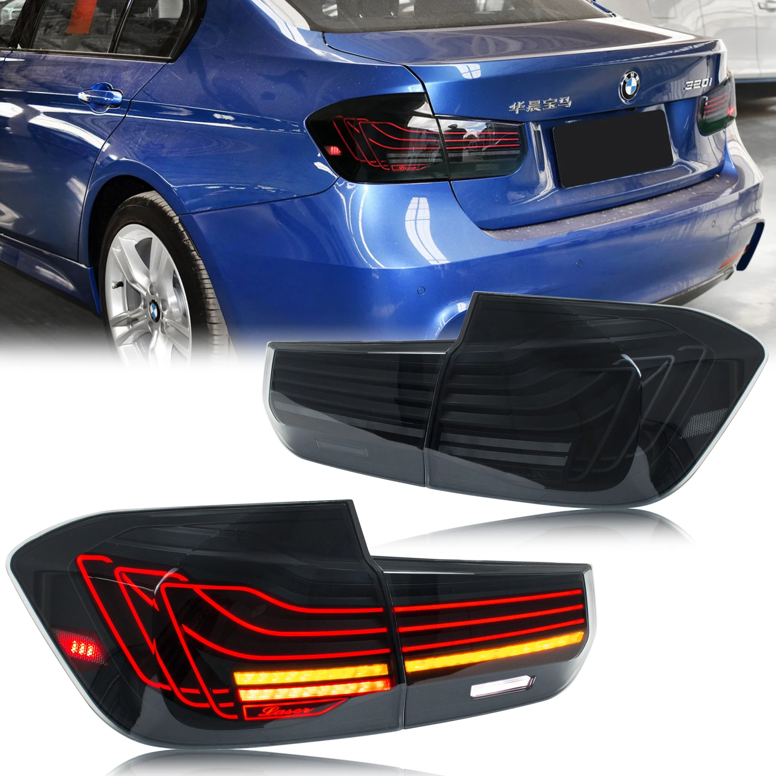

LED CSL Tail Lights Assembly for BMW F30 F80 M3 3 Series 2013-2018 Sequential Sequential Turn Signal Trunk Rear Brake Lamps