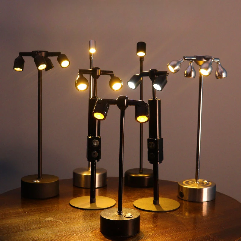 Retro Bar LED Touch Desk Lamp USB Rechargeable High Pole Spotlight Dimmable Night Light for Cafe Coffee Shop Table Decor