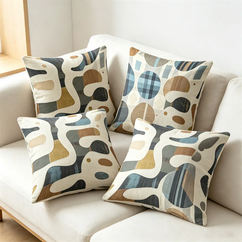 Abstract Geometric Throw Pillow Cover 50x50cm Boho Mid‑Century Modern Cushion Case For Sofa Couch Living Room Home Decorative
