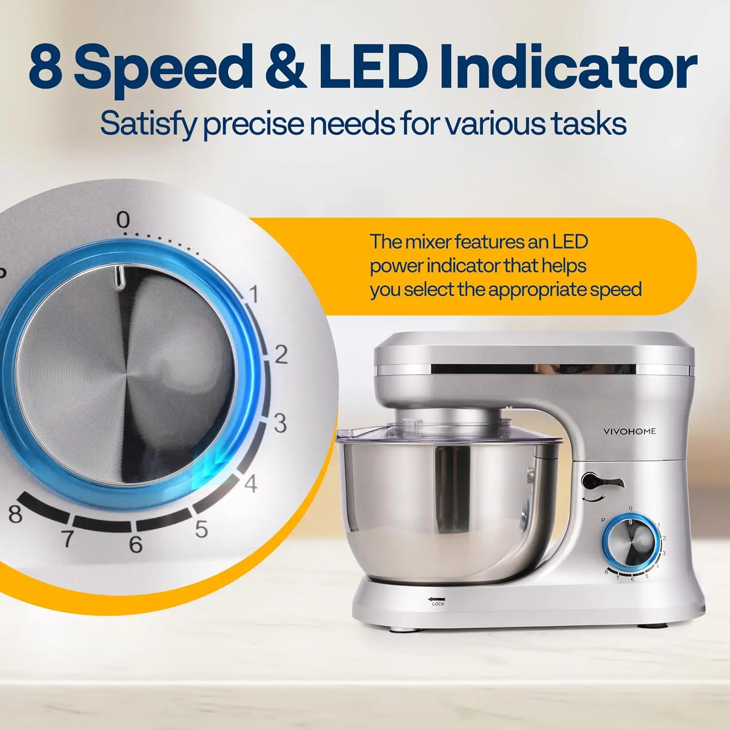 Misturador do suporte do agregado familiar para o cozimento, misturador elétrico do alimento, cozinha, bolo, pão com batedor, massa, 4.75 quart, 8 velocidade