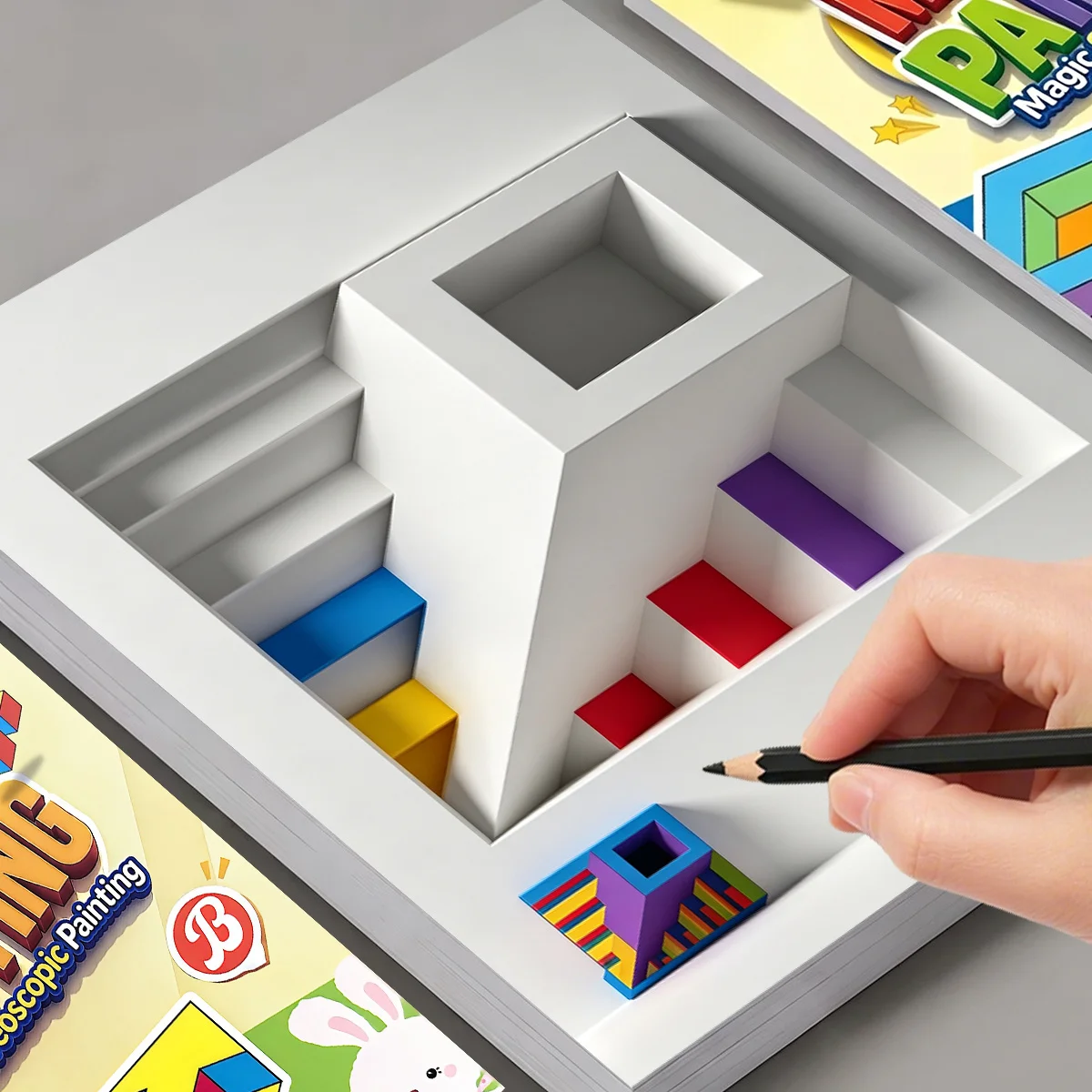 Adult 3D Painting Book, 16 Sheets Stereoscopic Pattern Drawing Book for Beginners, Relaxing Art Practice Sketch Book