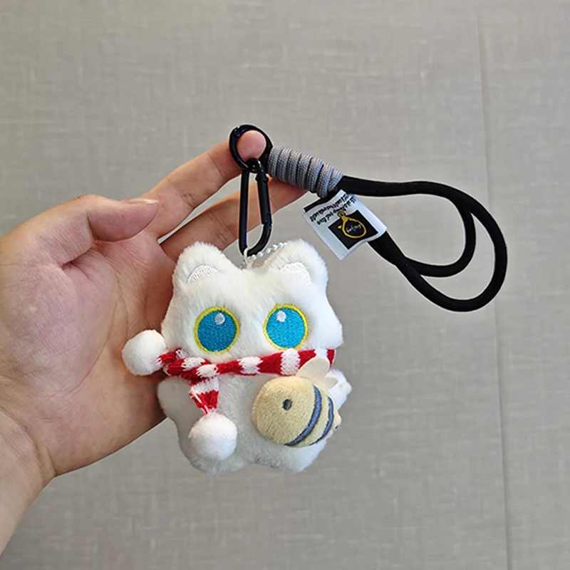 Children's Gift Squeaky Cute Black White Cat Plush Doll Small Pendant Keychain New Cartoon Doll Toy Pendant Keyring Bag Ornament