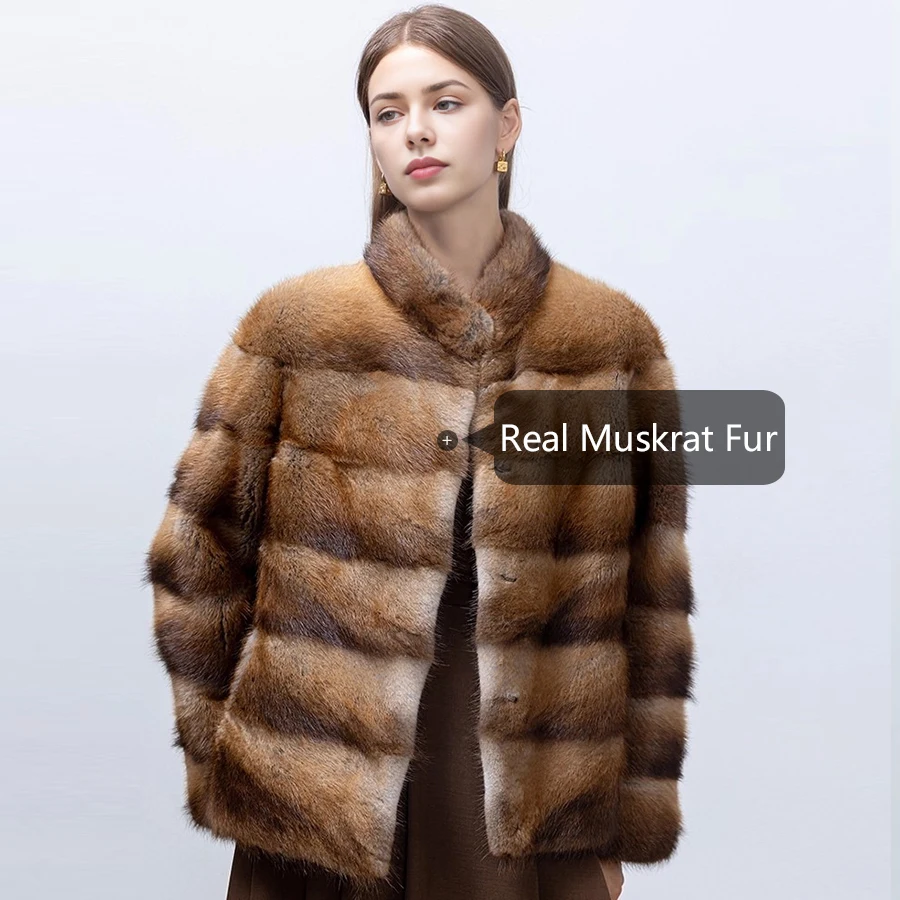 Natural Muskrat Fur Winter Women Fur Coat Women Luxury Real Fur Warm Winter Jackets