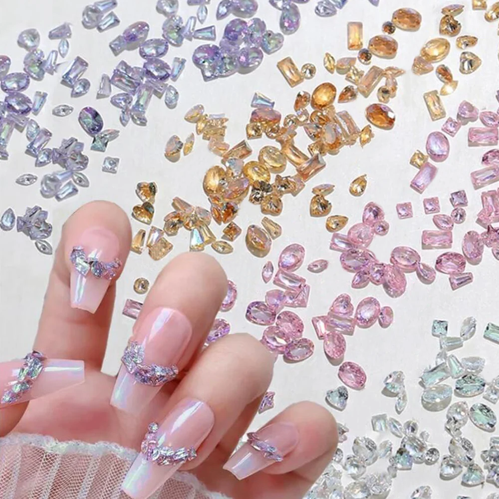 50 pièces 3D 5A Mini Zircon Nail Art strass formes mixtes diamants éblouissants breloques pour ongles glace translucide Cognac Nail Art Decorati