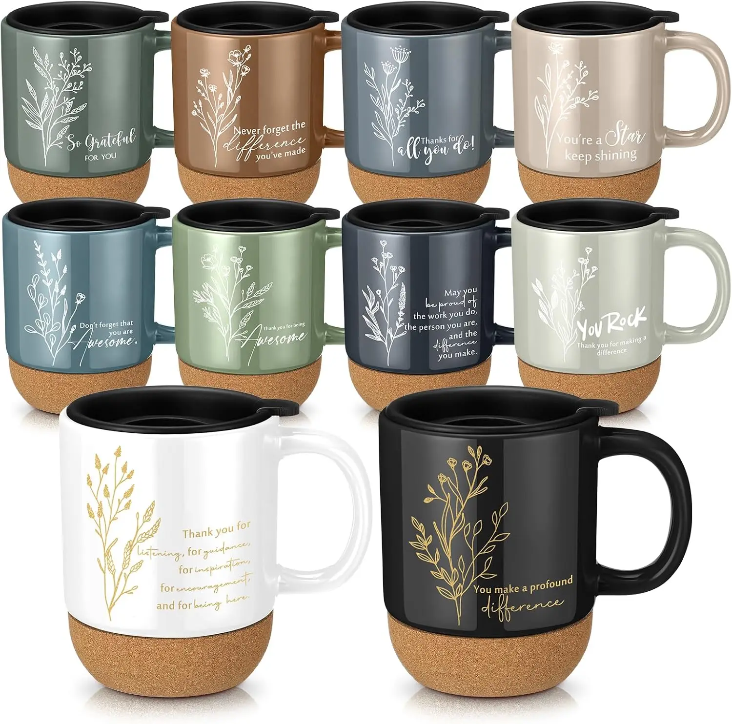 

10 Pcs Employee Appreciation Gifts Bulk Non-Slip Cork Bottom Coffee Mugs 13.5 oz Ceramic Tumbler Inspirational Thank You for