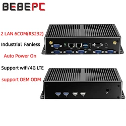 Mini PC Industrial Fanless Dual LAN 6 * COM 4G LTE Core i5 4200U i7 4500U J1900 HD WiFi 6 * RS232 RS485 Windows 11 Linux Computador