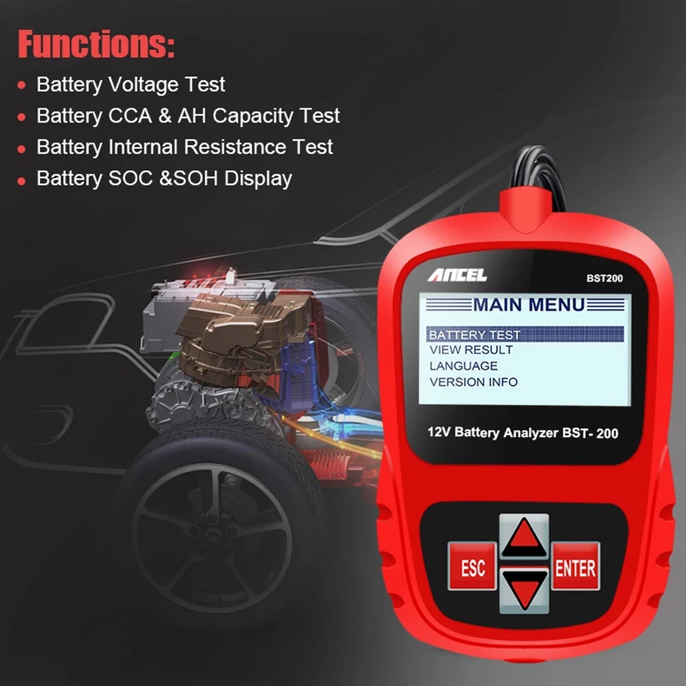 ANCEL BST200 12V Car Battery Tester 100-1100 CCA Automotive Battery Analyzer Tool Digital Analyzer for Car Truck Motorcycle