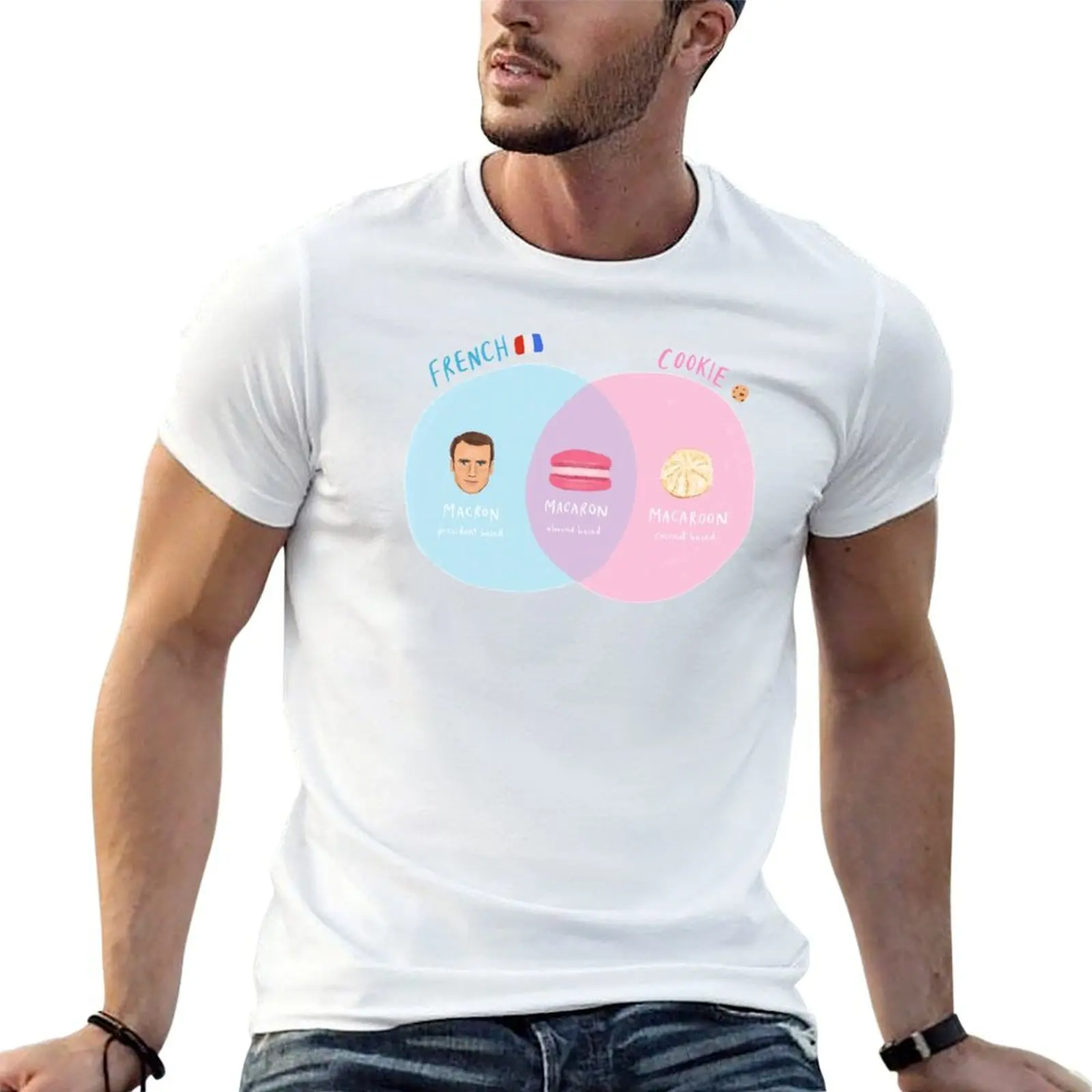Camiseta divertida con diagrama de Venn de Emmanuel Macaron Macaroon Cookie, camisetas gráficas de diseñador para hombre, camiseta