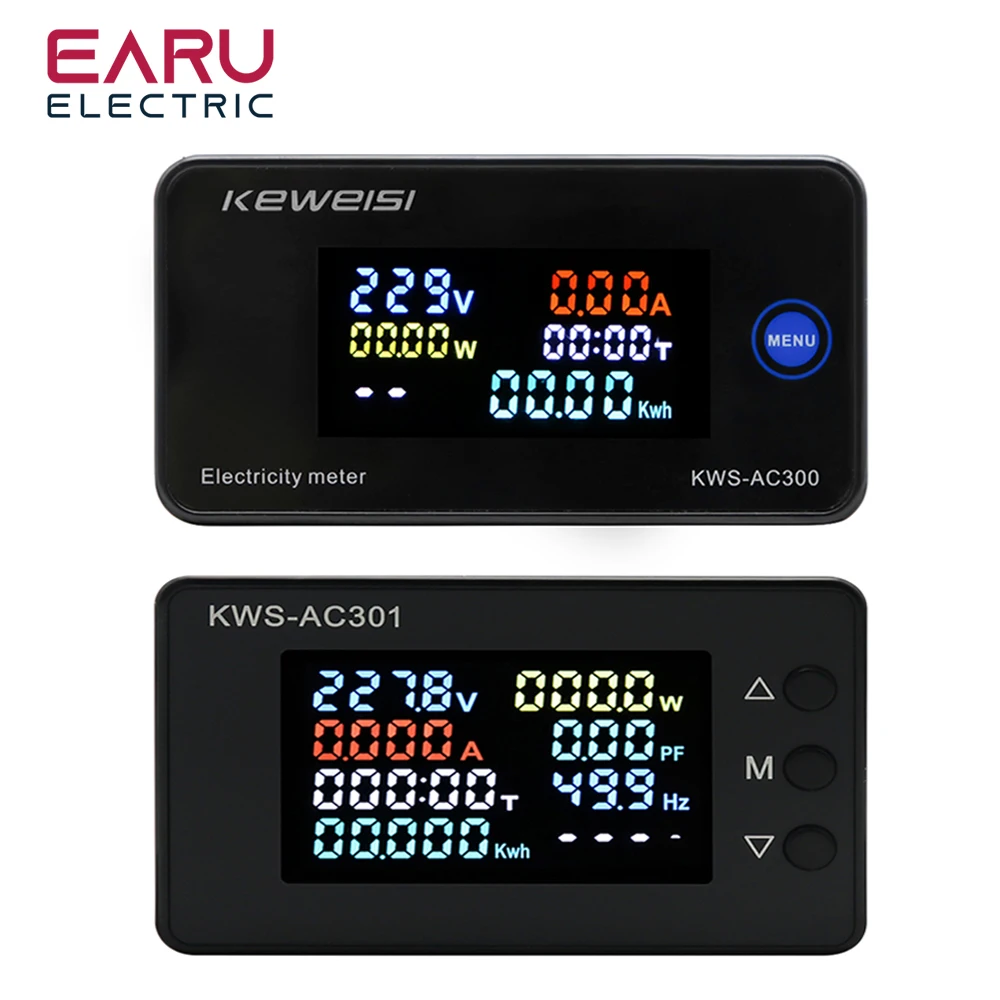 Medidor de Energia de Energia Digital Voltímetro Amperímetro Wattímetro Eletricidade Wattímetro ca 50300 v 020 a 100a Kws-ac301