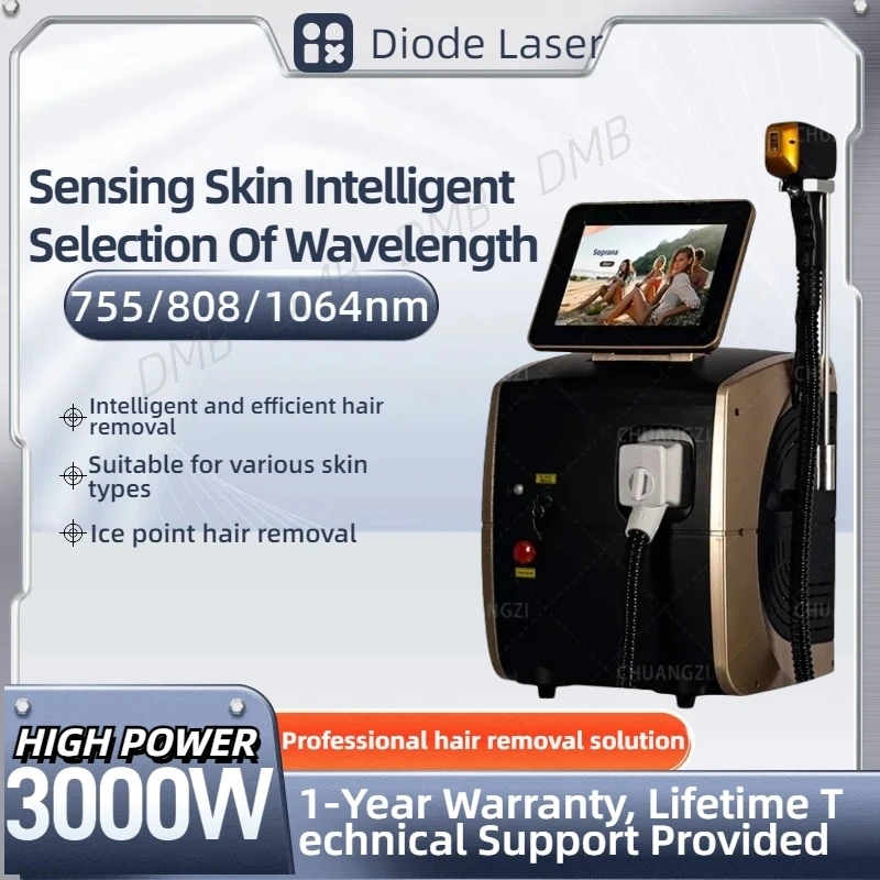 Professional Beauty Salon Diode Laser Painless Effective Hair Removal Smart 3 Wavelength Penetration Skin Rejuvenation Device