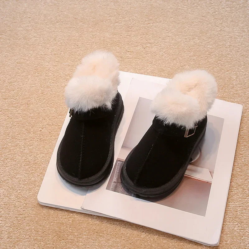 

Children Winter Keep Warm Add Velvet Thickened Soft Soled Boots Furry Watertight Snow Boots Girls Neutral Antiskid Solid Color