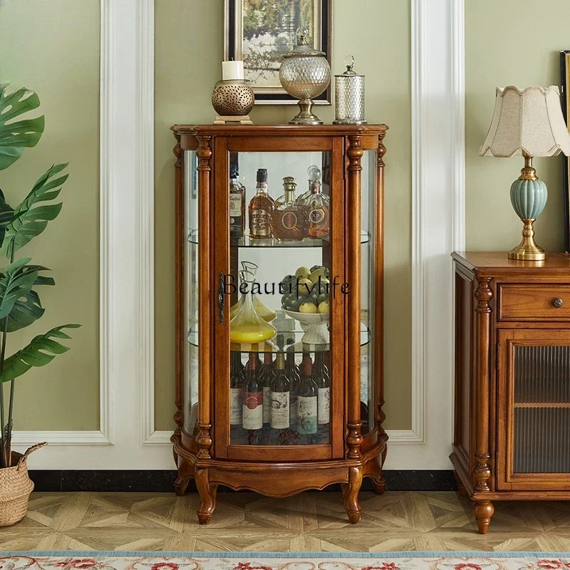 

LD6American solid wood corner cabinet living room retro dining room glass triangle wine cabinet
