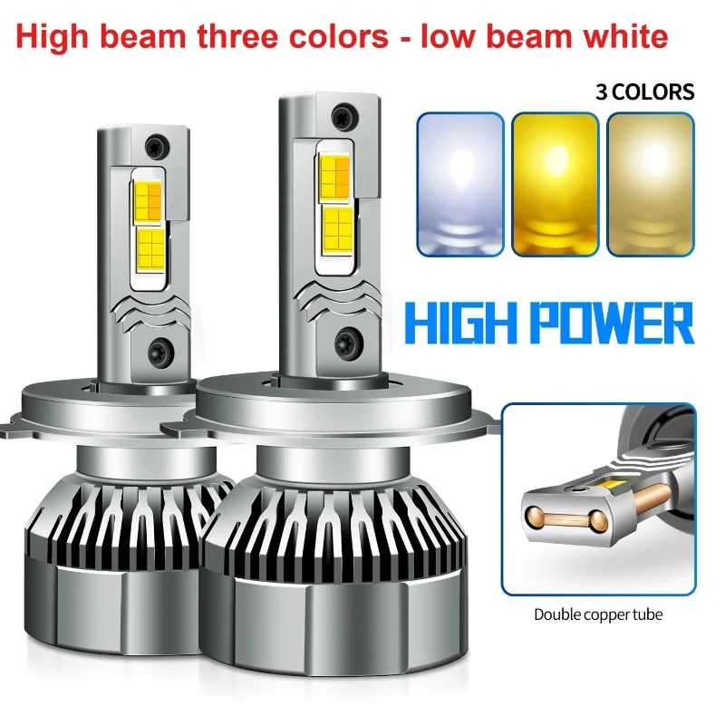 

2PCS H4 LED 50000LM 120W Headlight 12V 3000K-6500K Three-color Light Bulbs for Car LED 9003 HB2 Canbus with Fan Turbo Lights