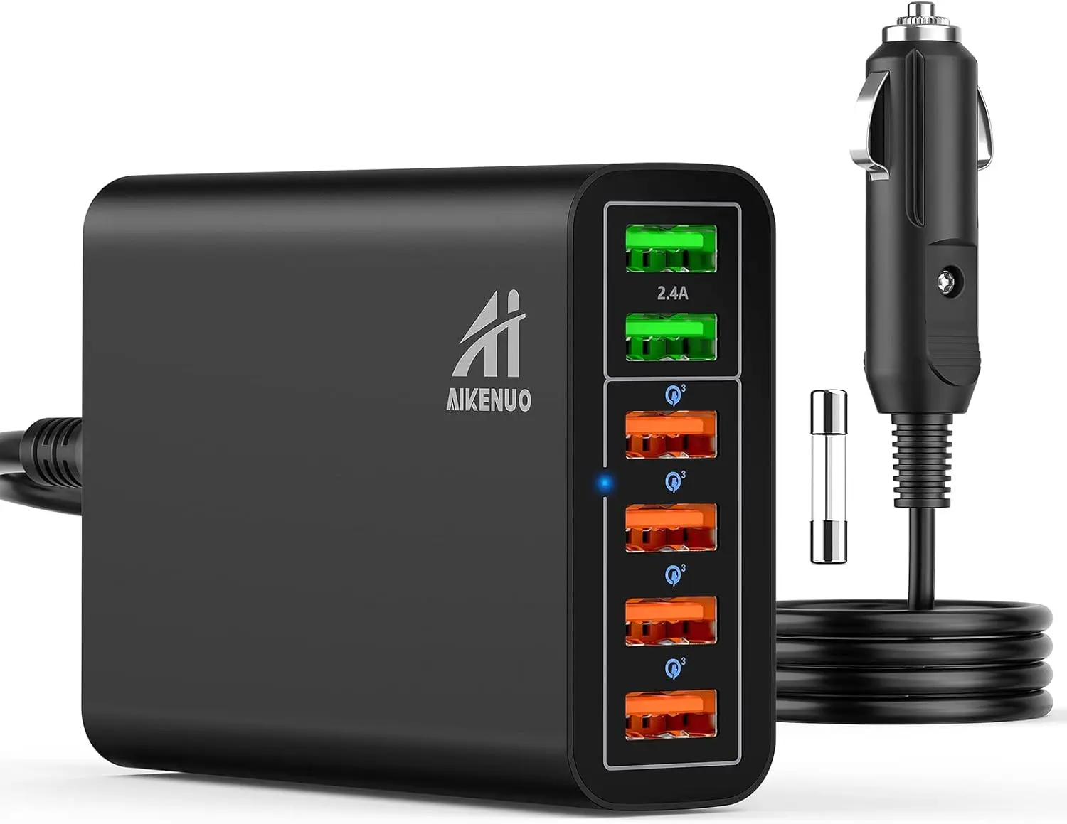 

96W 6-Port USB Car Charger with 4 QC3.0, Fast Charge 6 Devices, 12-24V Cigarette Lighter for Phones & Tablets