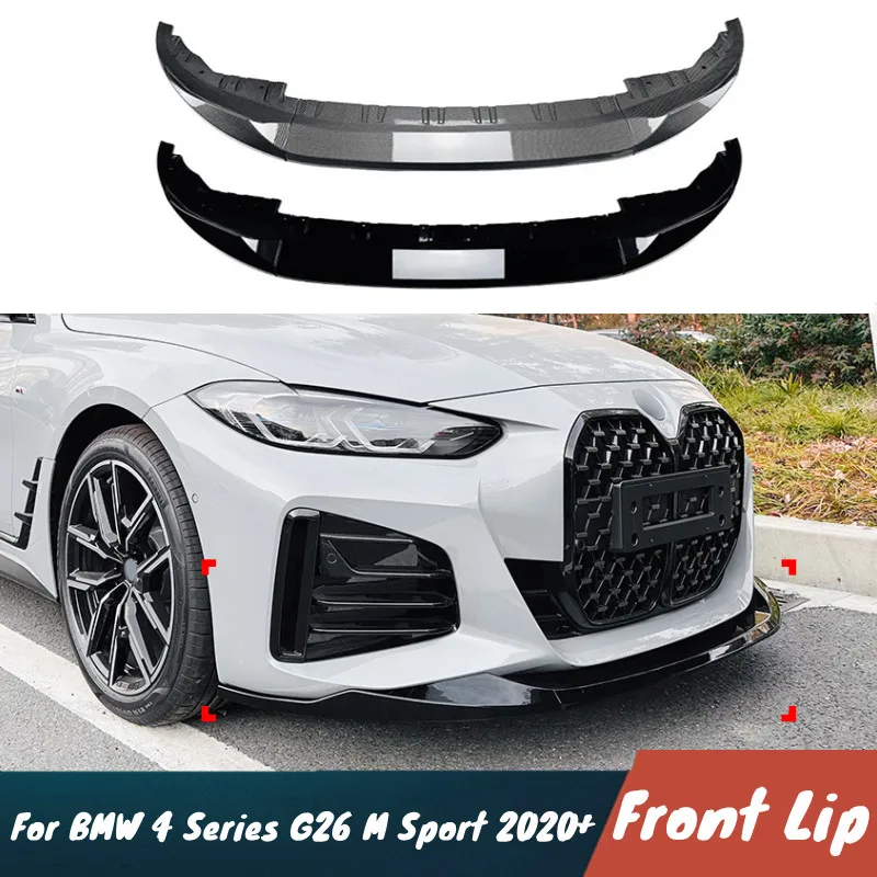 

Для BMW 4 серии G26 M Sport 2020+ Автомобильный передний бампер, спойлер на подбородок, сплиттер, комплект кузова, черный карбон, внешние тюнинговые аксессуары