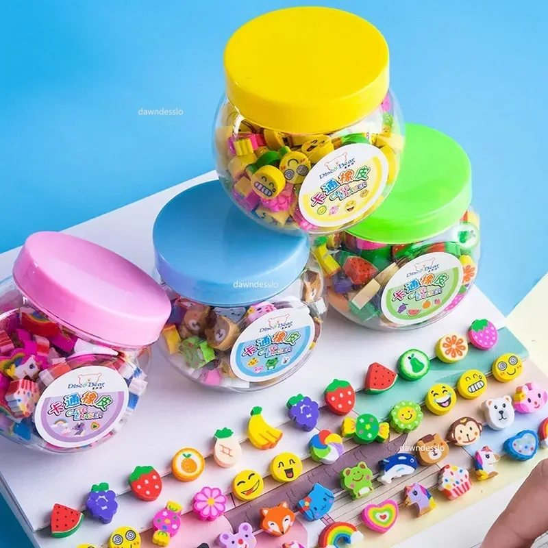 50pcs/set Cute Rubber Eraser Creative Animal Fruit Pencil Erasers Mini Kawaii Stationery Kids Student Office Supplies