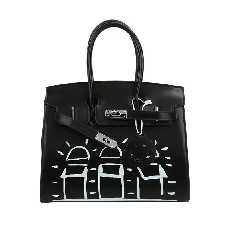 

A Private Collection in The DJ Circle！2025 New Arrival Kelly Bag -Graffiti Platinum,Large Capacity,Portable Women's Shoulder Bag