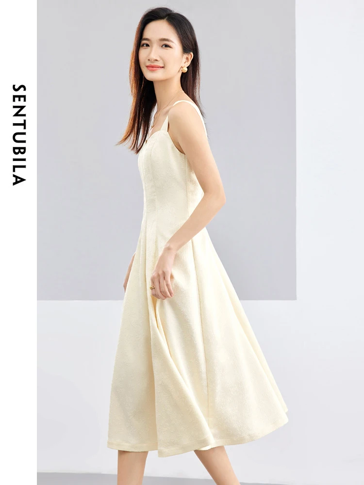 

SENTUBILA Elegant Apricot Evening Luxury Dress For Women 2025 Summer Square Collar Sleeveless Strappy Dresses Lady 141L52890