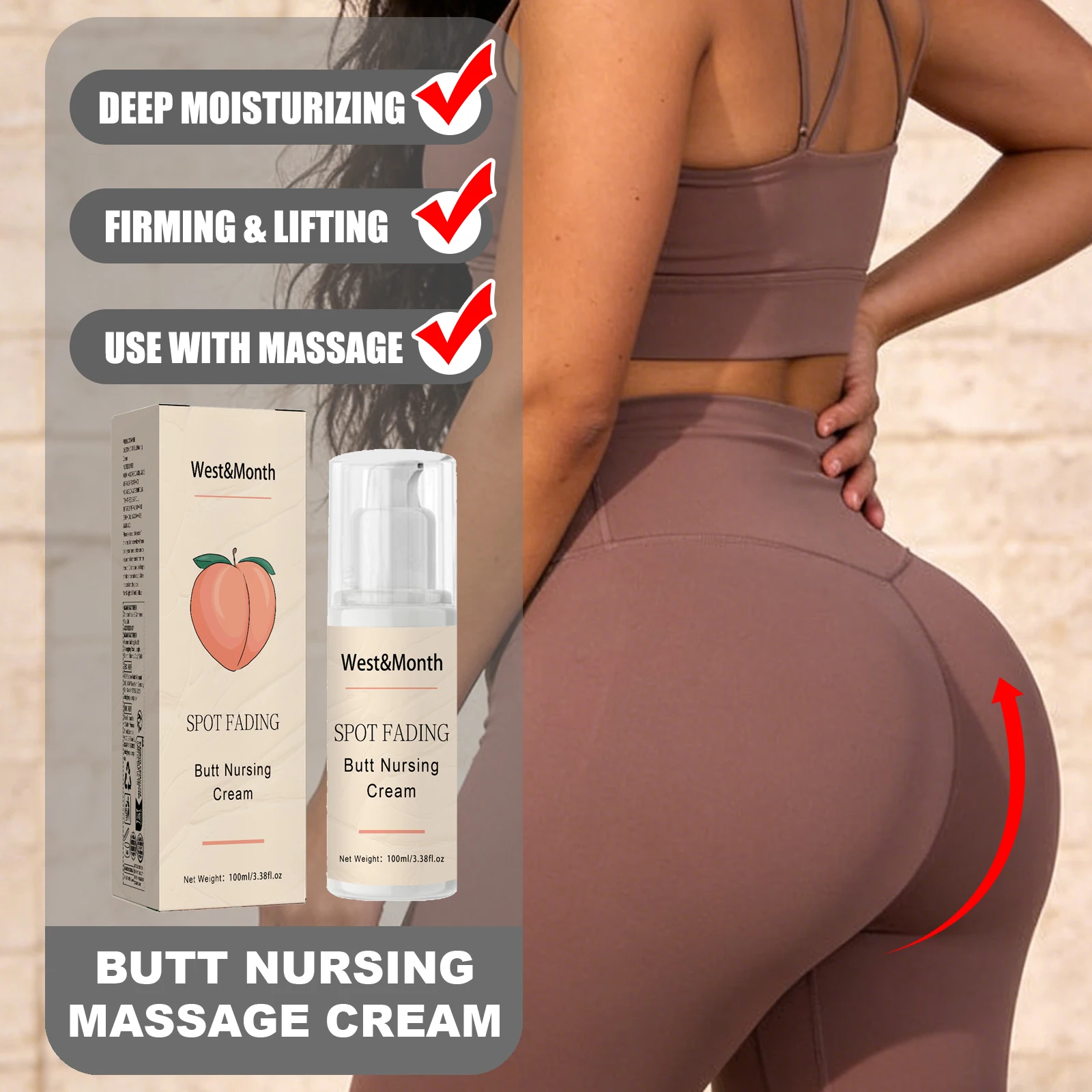 WEST&MONTH Butt Nursing Cream Firming & Lifting Deeply Moisturizing Skin Prevent Dryness Suit for Using With Massage ﻿