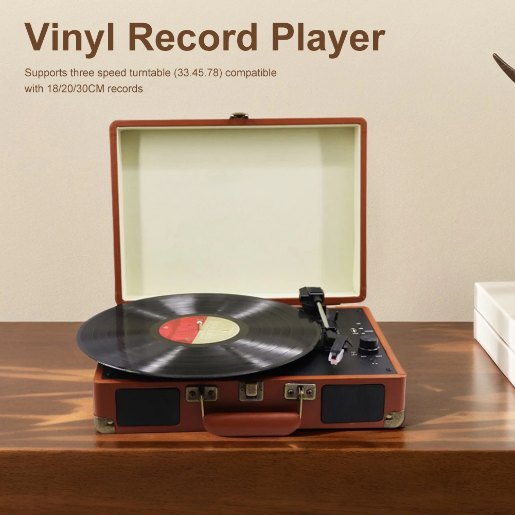 Bluetooth-Compatible Turntable Record Player Retro Vinyl Record Player Nostalgic Style Record Player for Entertainment