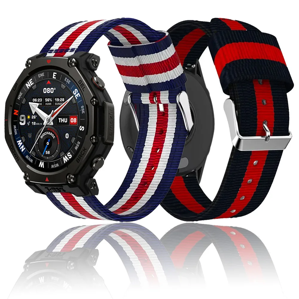 22 mm Canvas-Nylonarmband für Amazfit T-Rex3 Pro 48 mm, modisches, bequemes, atmungsaktives Armband für Amazfit Bip 5-6/Helio/Balance 2