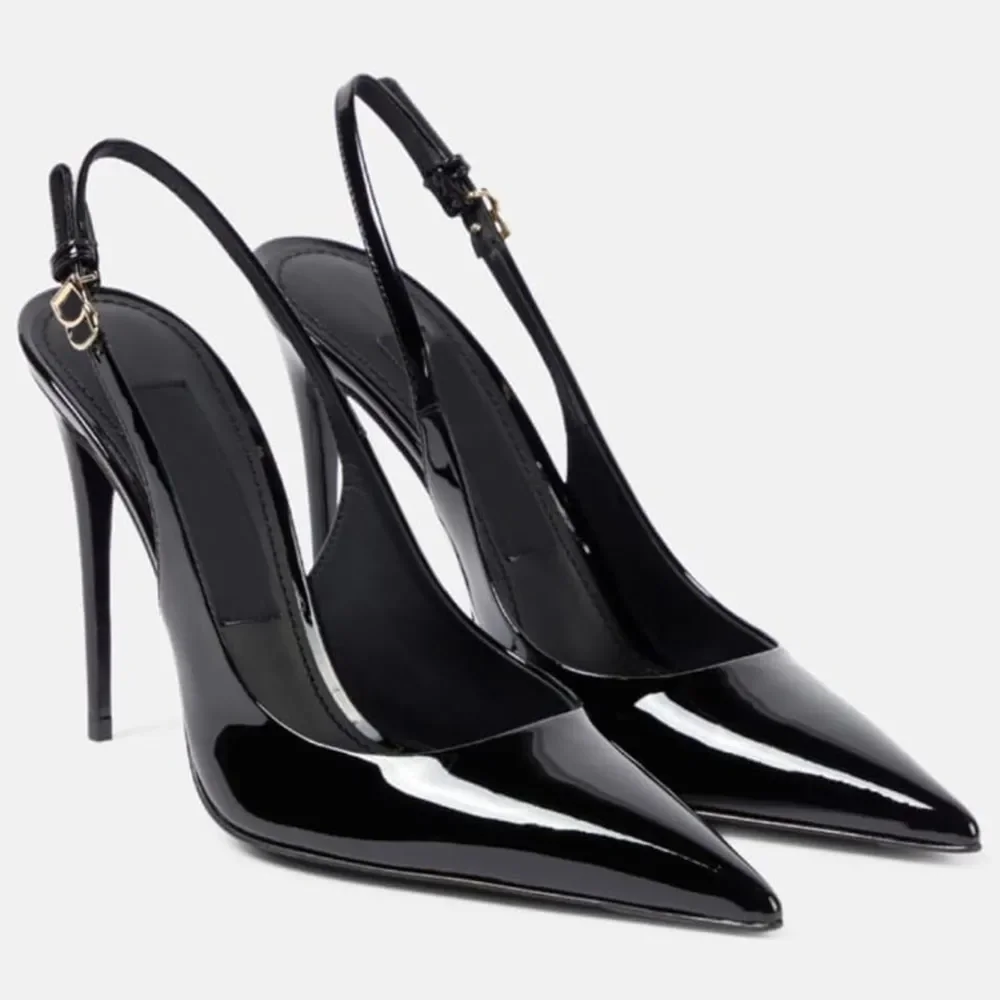 

designer Women's stiletto Slingbacks sandals Button decoration gladiator pumps pointed toe party evening shoes luxury high heels