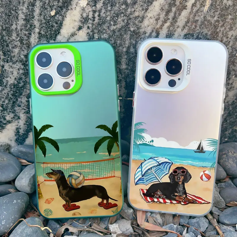 Cartoon Vacation Sunglasses Dog Phone Case For iPhone 16 14 Pro Max Cases iPhone 11 12 13 15 Pro Max Mini 14 15 Plus Laser Cover