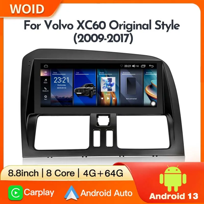 Radio de coche para Volvo XC60 2009 2010 2013 2014 2017 CarPlay inalámbrico Android Auto reproductor Multimedia pantalla GPS 2 Din Autoradio