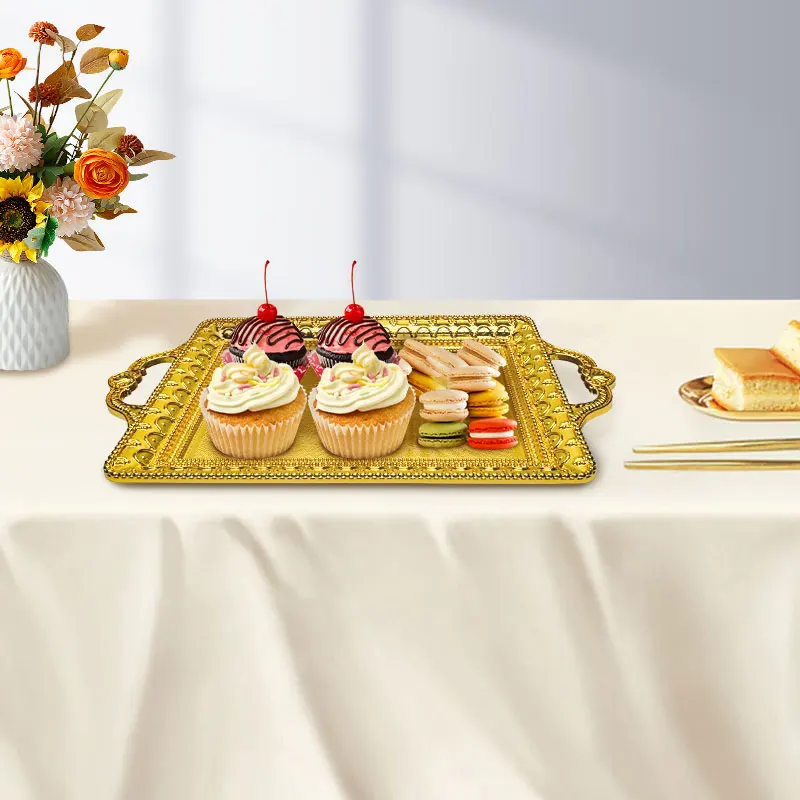 

Irregular European Style Golden Banquet Tray Light Luxury High Aesthetic Fruit Platter for Home Decoration Creative Living