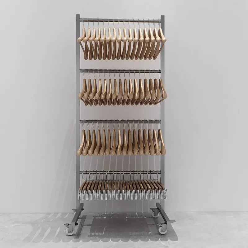 Clothing store stainless steel mobile multi-layer hanger floor storage rack large capacity men's and women's pants rack
