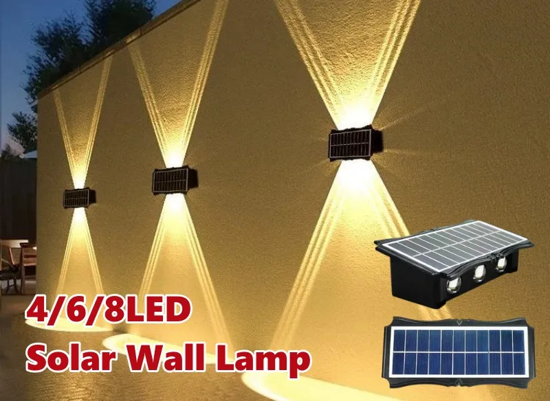 2 LED Solar Wall Lamp Waterproof Outdoor Solar Garden Decor Lights Up and Down Luminous Lighting for Street Balcony Garden Villa