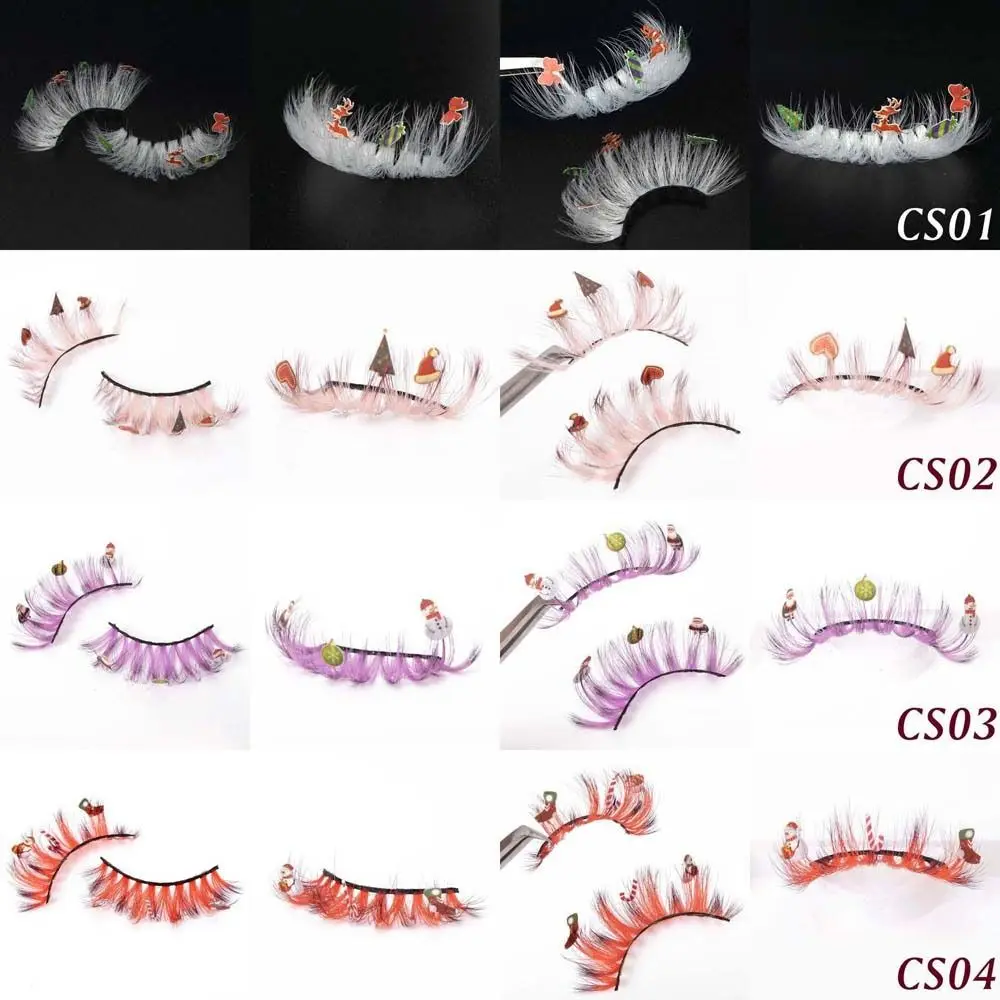 Fibra química natal cílios postiços dos desenhos animados boneco de neve animal elk natal cluster cílios coloridos 25mm