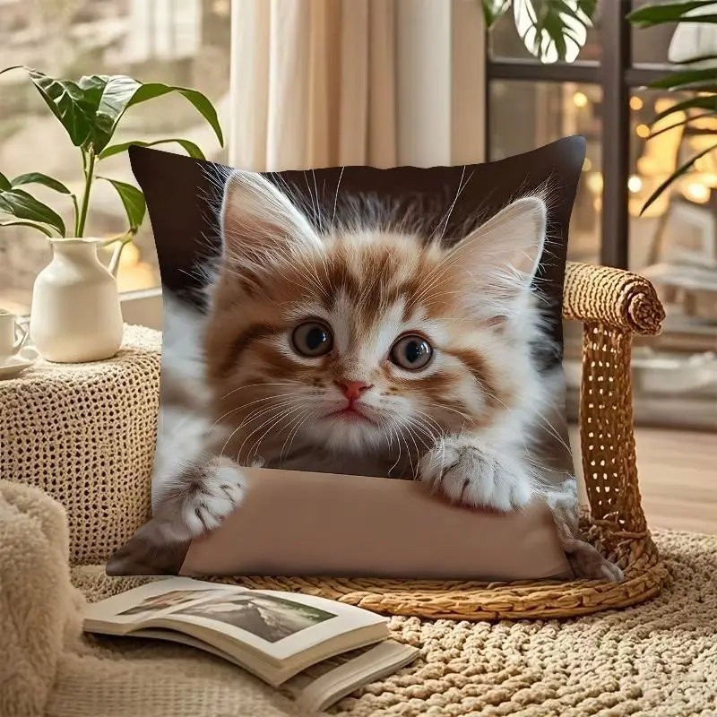 VIKAMA 3D Niedlicher Katzen-Kissenbezug Wohnzimmer Sofa-Kissenbezug Mädchenhafter Schlafzimmer-Kissenbezug Wohndekoration