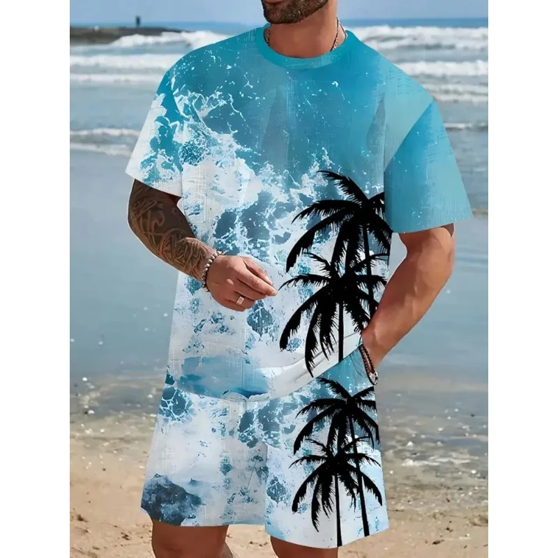 2025 3D Printed Men's Fashion T-shirt and Shorts Set Summer Daily Casual Short Sleeve Top Urban Street Sports Shorts