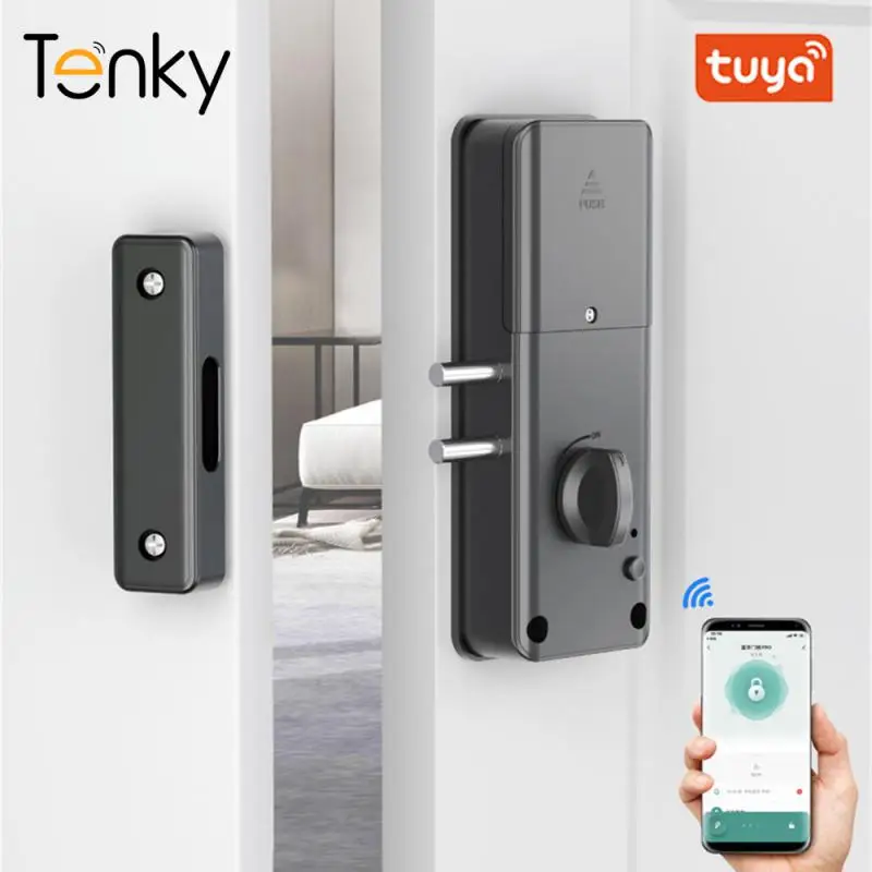 

Tuya Bluetooth Electric Lock Remote Control Automatic IC Card Motor Lock Invisible No Drill Hole Installation For Wooden Door